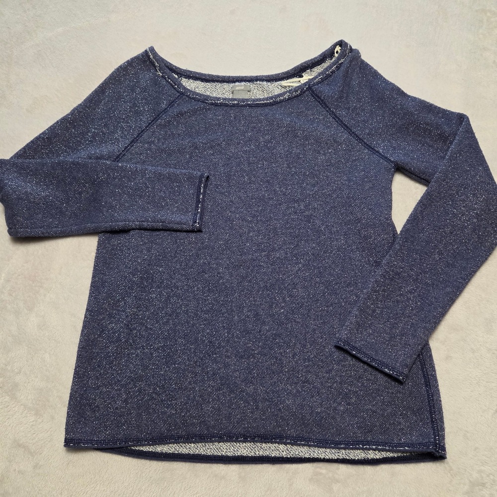 Aerie Women Navy Blue Shimmer Metallic Raglan Sweatshirt S